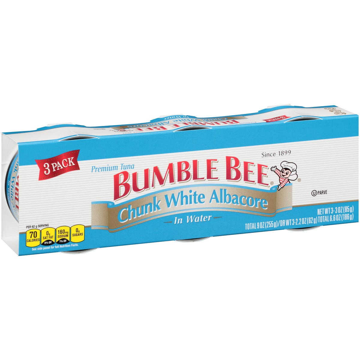 slide 10 of 11, Bumble Bee Chunk White Albacore in Water 3-3 oz. Cans Sleeve Cluster Pack, 9 oz