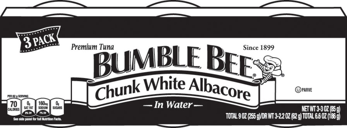 slide 1 of 11, Bumble Bee Chunk White Albacore in Water 3-3 oz. Cans Sleeve Cluster Pack, 9 oz