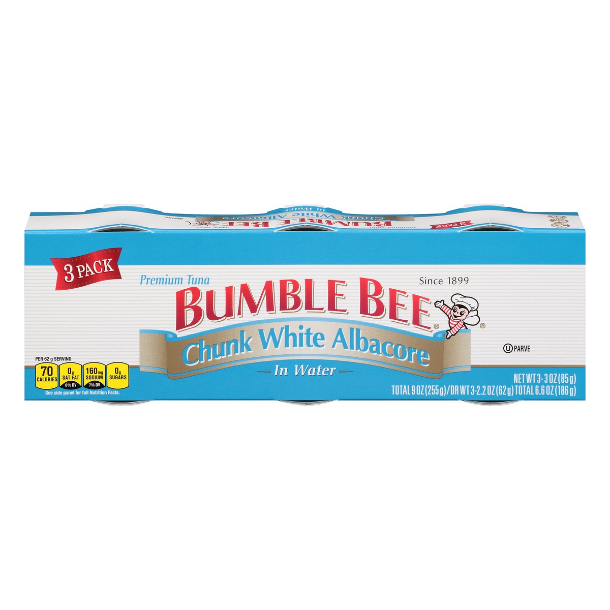 slide 9 of 11, Bumble Bee Chunk White Albacore in Water 3-3 oz. Cans Sleeve Cluster Pack, 9 oz