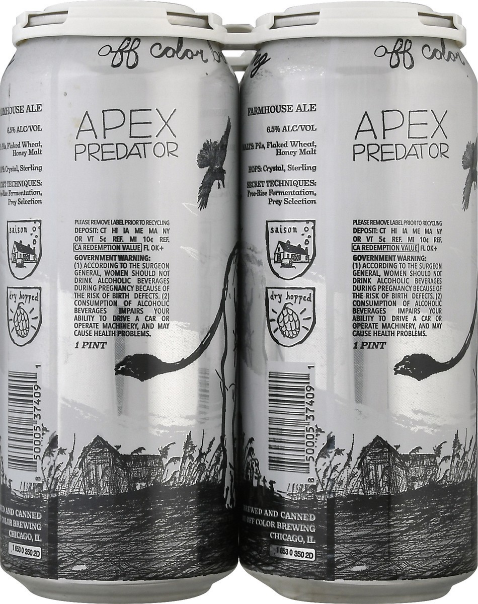 slide 6 of 9, Off Color Brewing 4 Pack Farmhouse Ale Apex Predator Beer 4 ea, 16 oz