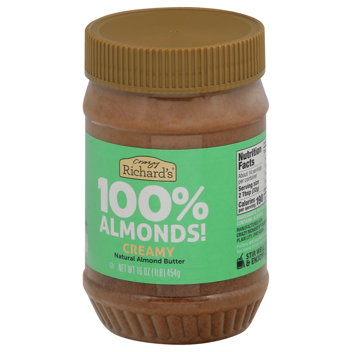 slide 7 of 9, Crazy Richard's Creamy Natural Almond Butter 16 oz, 16 oz