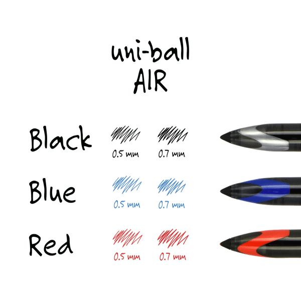 slide 8 of 8, uni-ball Air Rollerball Pens, Medium Point, 0.7 Mm, Black Barrel, Black Ink, Pack Of 3, 3 ct