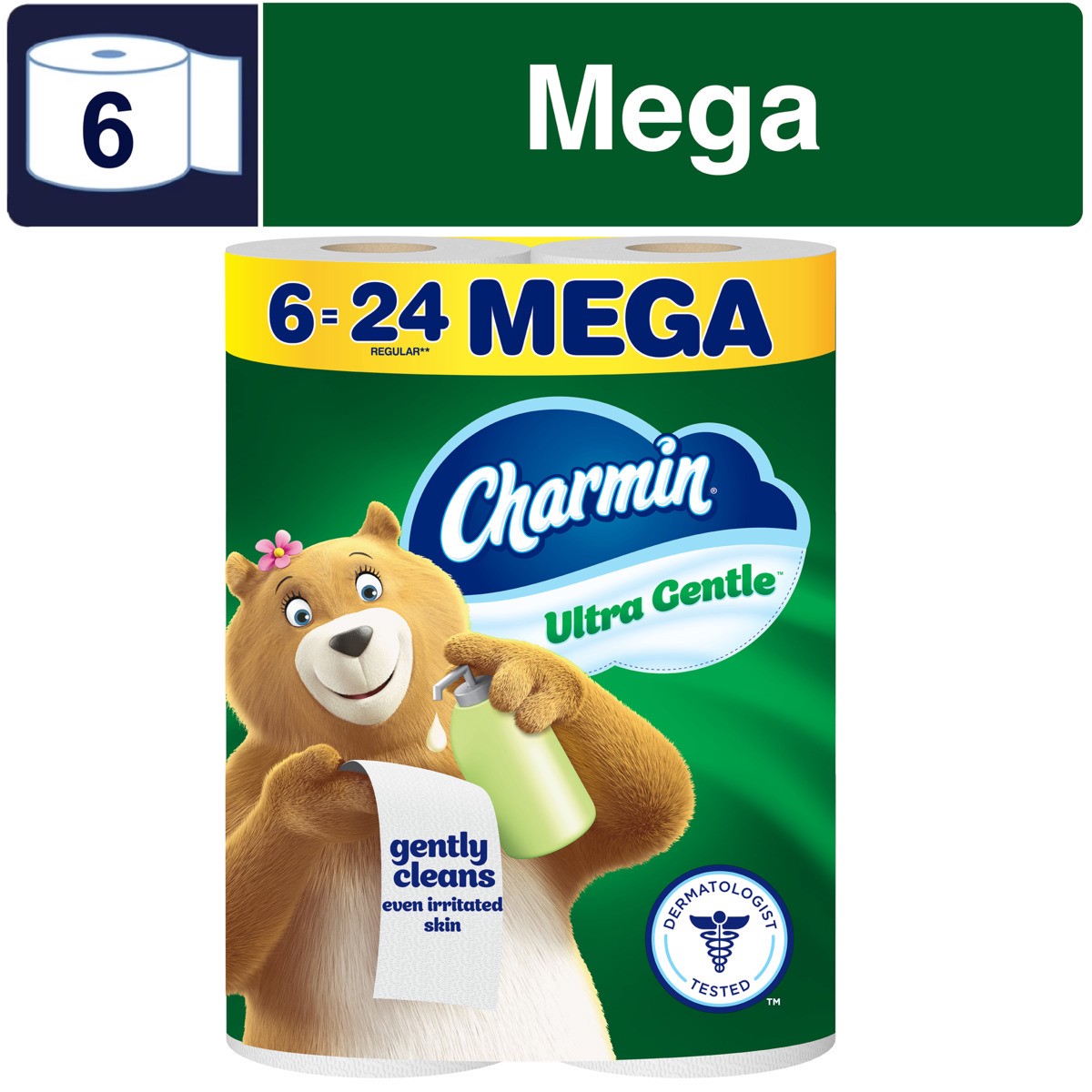 slide 1 of 10, Charmin Toilet Paper Ultra Gentle, 6 Mega Rolls, 2-ply Bath Tissue, 6 ct