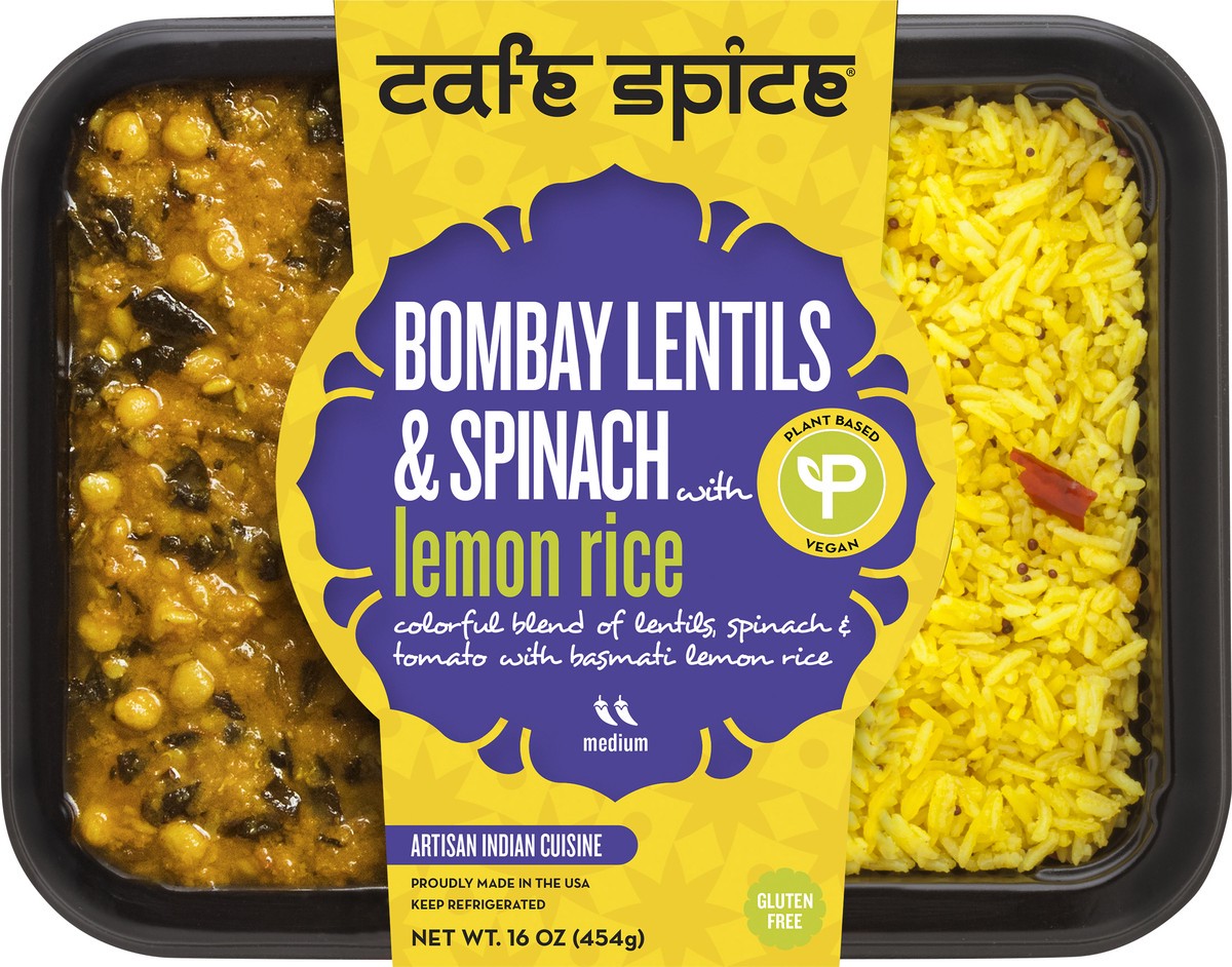 slide 2 of 7, Café Spice Bombay Lentils & Spinach with Lemon Rice, 16 oz