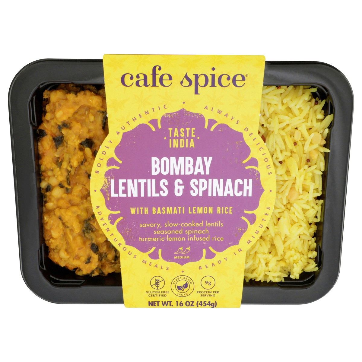 slide 1 of 7, Café Spice Bombay Lentils & Spinach with Lemon Rice, 16 oz