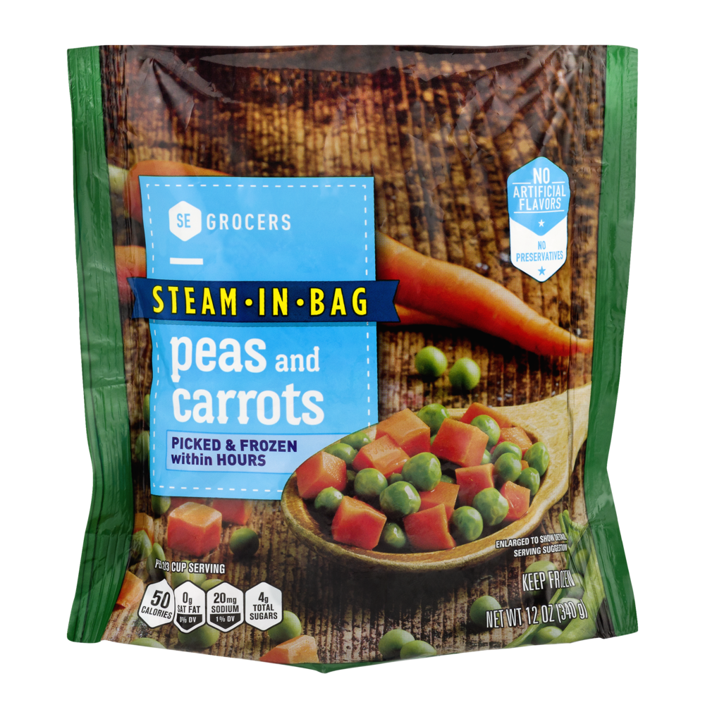 slide 1 of 1, SE Grocers Steam-In-Bag Peas and Carrots, 12 oz