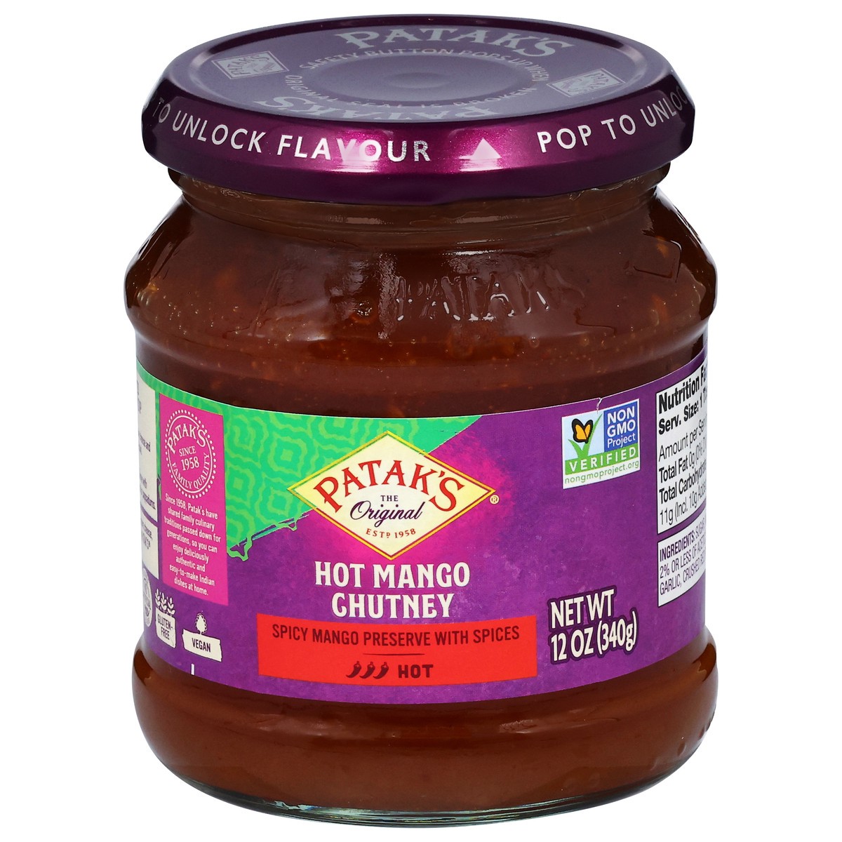 slide 1 of 9, Patak's Hot Mango Chutney, 12 oz