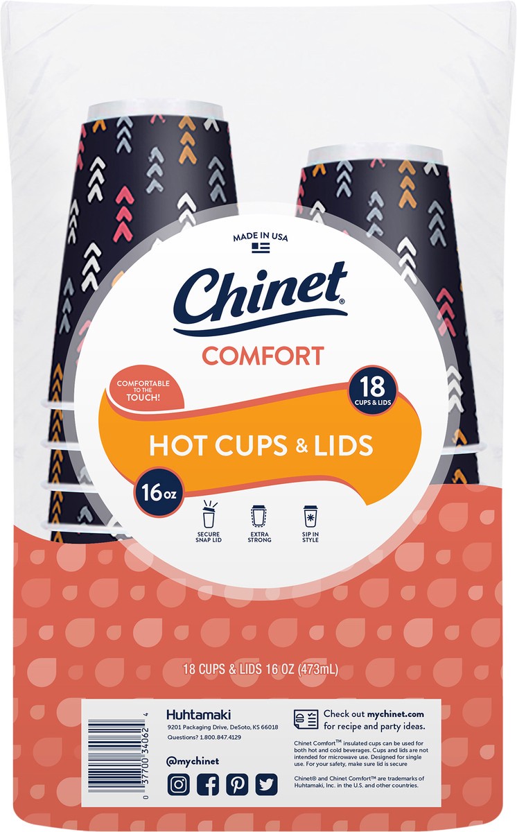 slide 8 of 8, Chinet 16 Ounce Comfort Hot Cups & Lids 18 ea, 18 ct