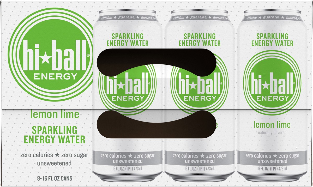 slide 7 of 10, Hiball Energy Lemon Lime Sparkling Energy Water - 8 ct, 8 ct; 16 fl oz