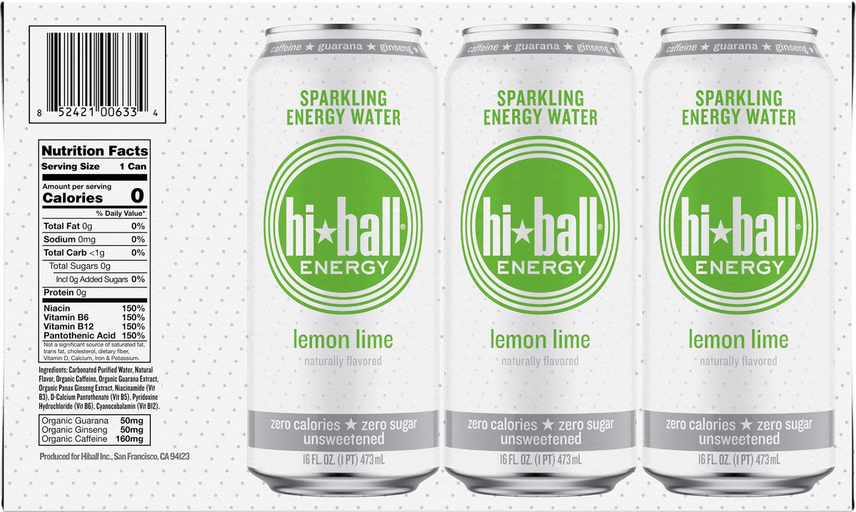 slide 4 of 10, Hiball Energy Lemon Lime Sparkling Energy Water - 8 ct, 8 ct; 16 fl oz