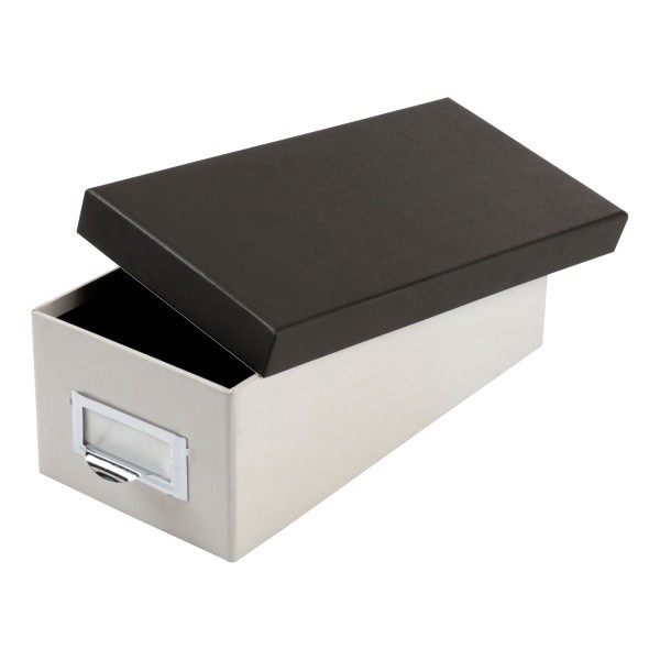 slide 1 of 6, Oxford Index Card Storage Box, Marble White/Black, 3 in x 5 in