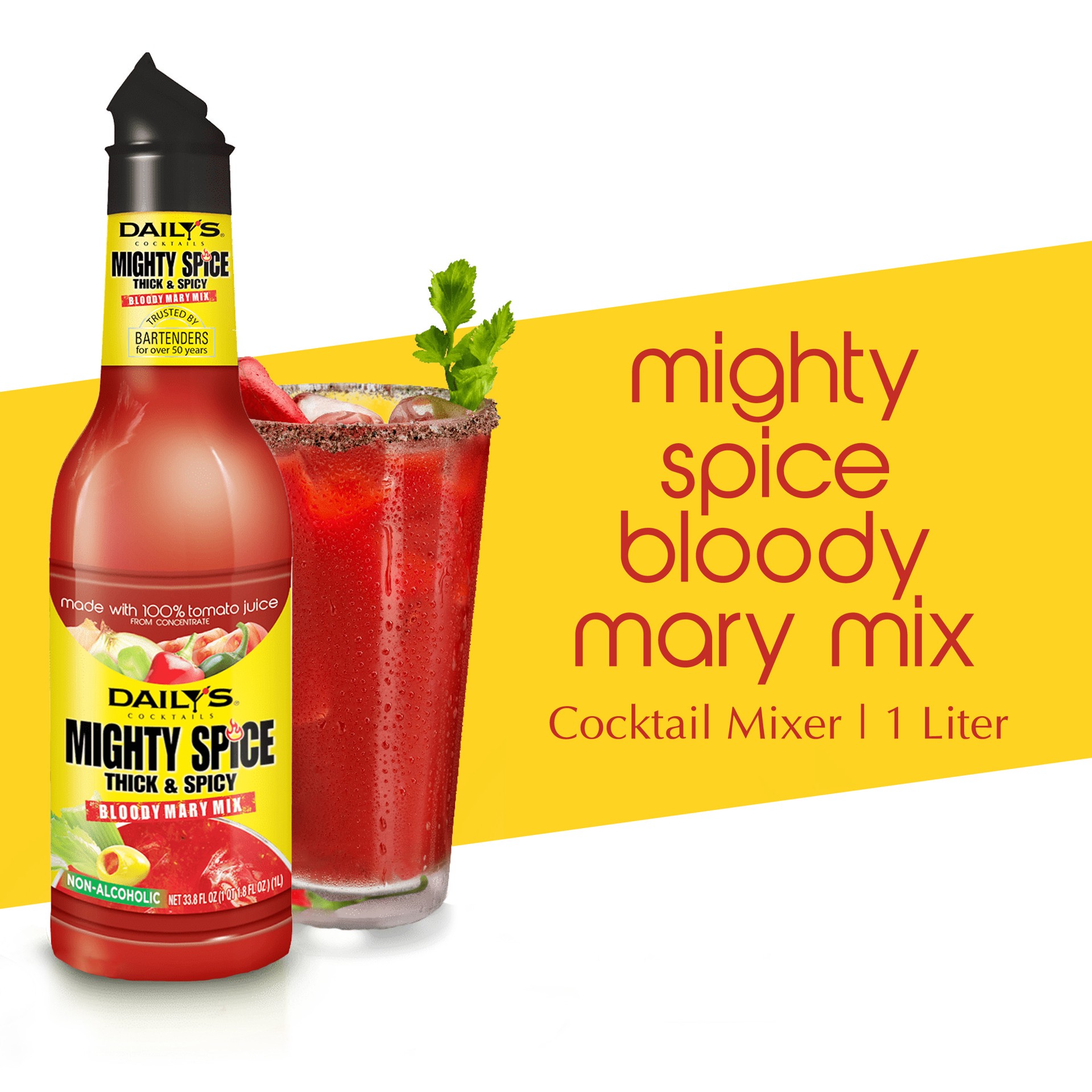 slide 1 of 12, Daily's Daily''s Mighty Spice Thick & Spicy Bloody Mary Cocktail Mix, 1 Liter Bottle, 33.8 oz