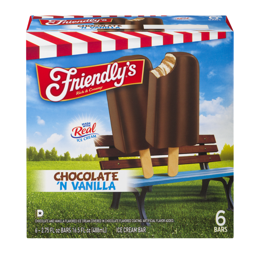 slide 1 of 1, Friendly's Chocolate Vanilla Ice Cream Bars, 6 ct; 2.75 fl oz