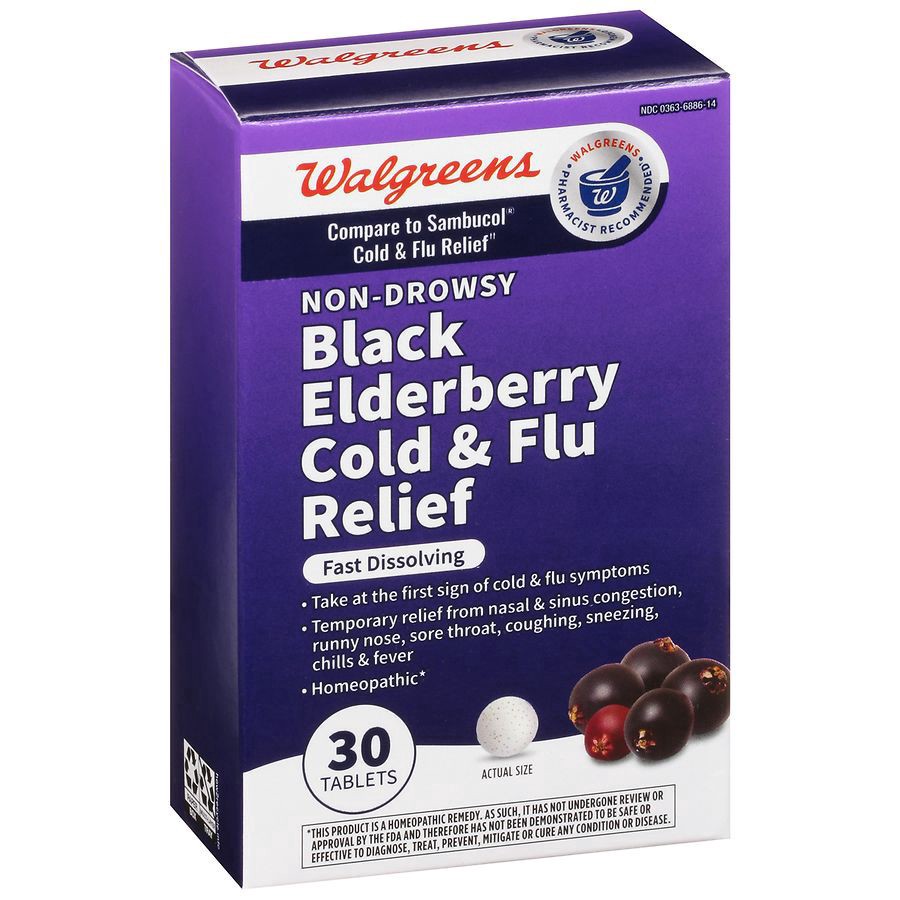 slide 5 of 5, Walgreens Cold and Flu Elderberry Tablets, 30 ct