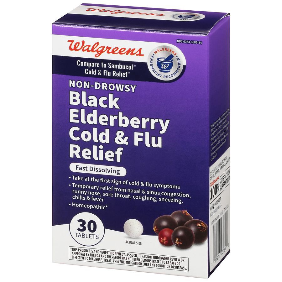 slide 3 of 5, Walgreens Cold and Flu Elderberry Tablets, 30 ct