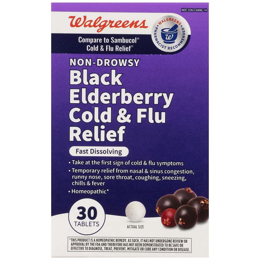 slide 2 of 5, Walgreens Cold and Flu Elderberry Tablets, 30 ct