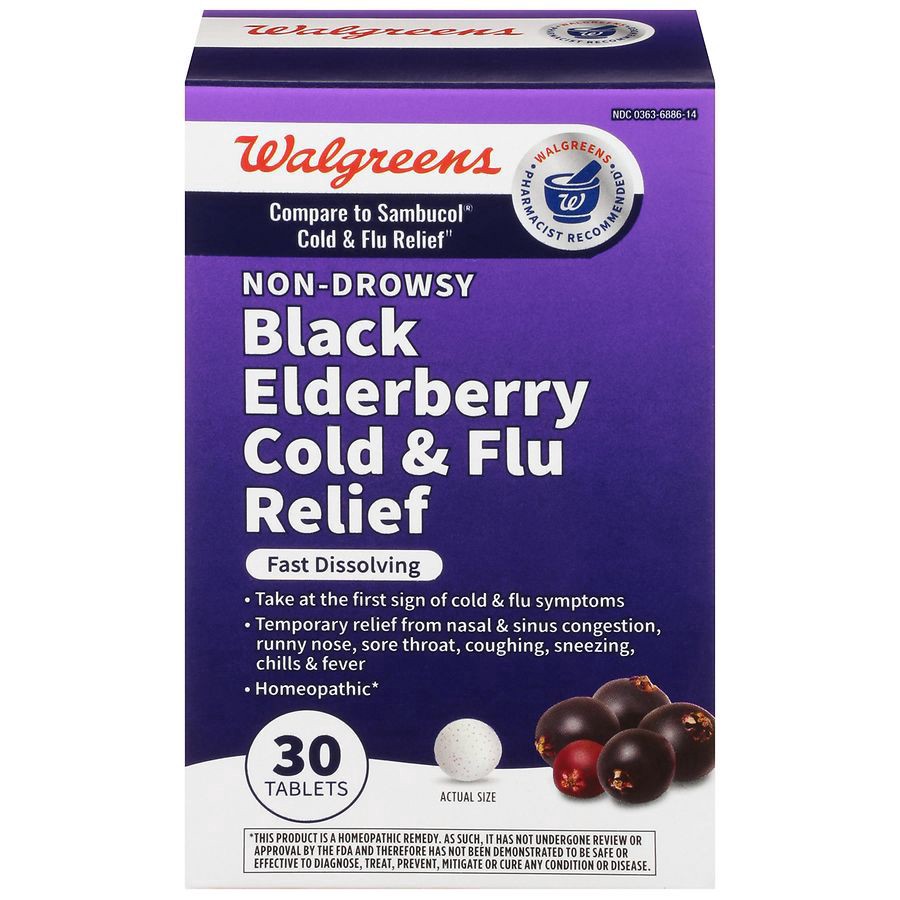 slide 1 of 5, Walgreens Cold and Flu Elderberry Tablets, 30 ct