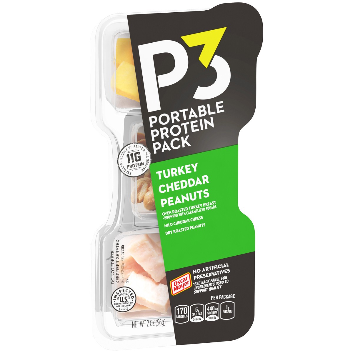 slide 2 of 9, P3 Portable Protein Snack Pack with Turkey, Peanuts & Cheddar Cheese, 2 oz Tray, 2 oz