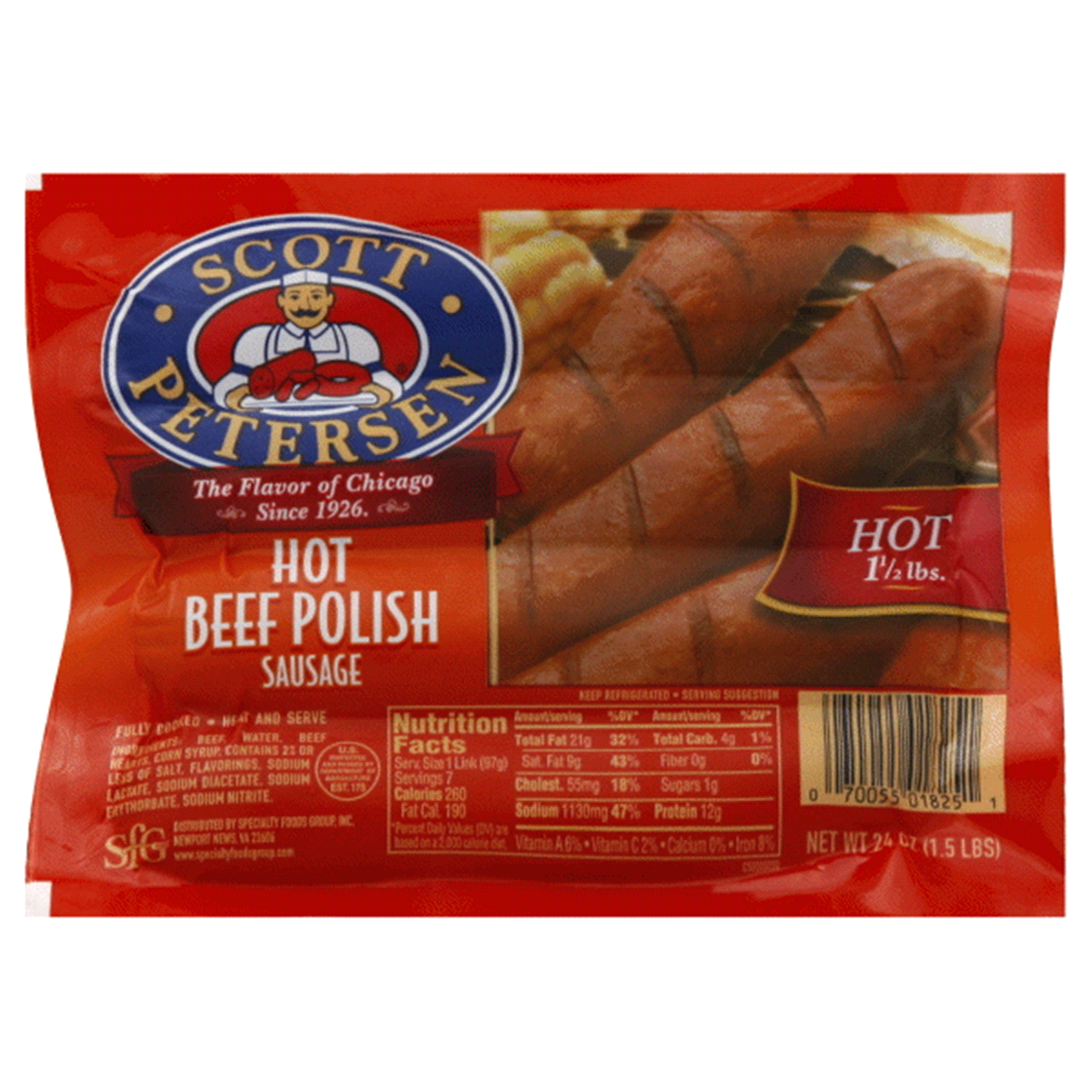 slide 1 of 1, Scott Petersen Hot Beef Polish Sausage Links, 20 oz