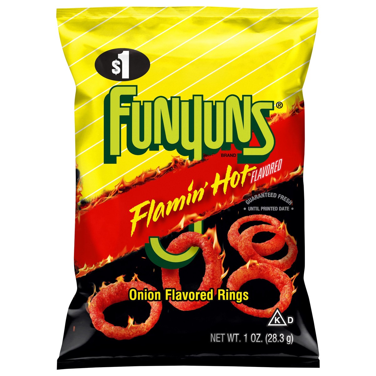 slide 1 of 2, Funyuns Onion Flavored Rings Flamin' Hot Flavored 1 Oz, 1 oz