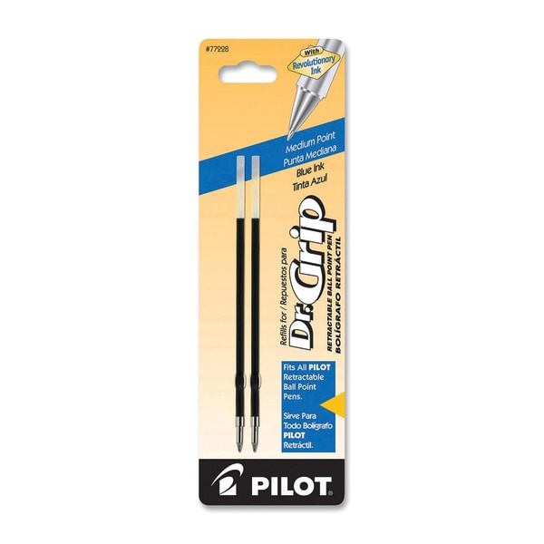 slide 1 of 3, Pilot Ballpoint Pen Refills, Fits Dr. Grip & All Pilot Retractable Ballpoint Pens, Medium Point, 1.0 mm, Blue, 2 ct