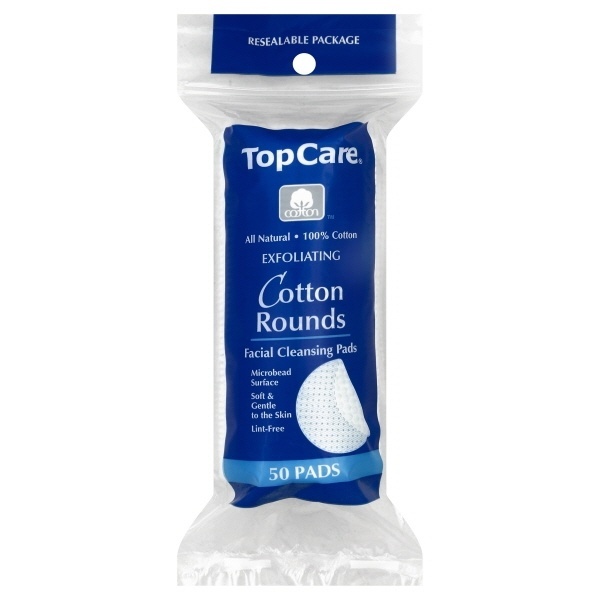 slide 1 of 1, TopCare Exfoliating Cotton Rounds Facial Cleansing Pads, 50 ct