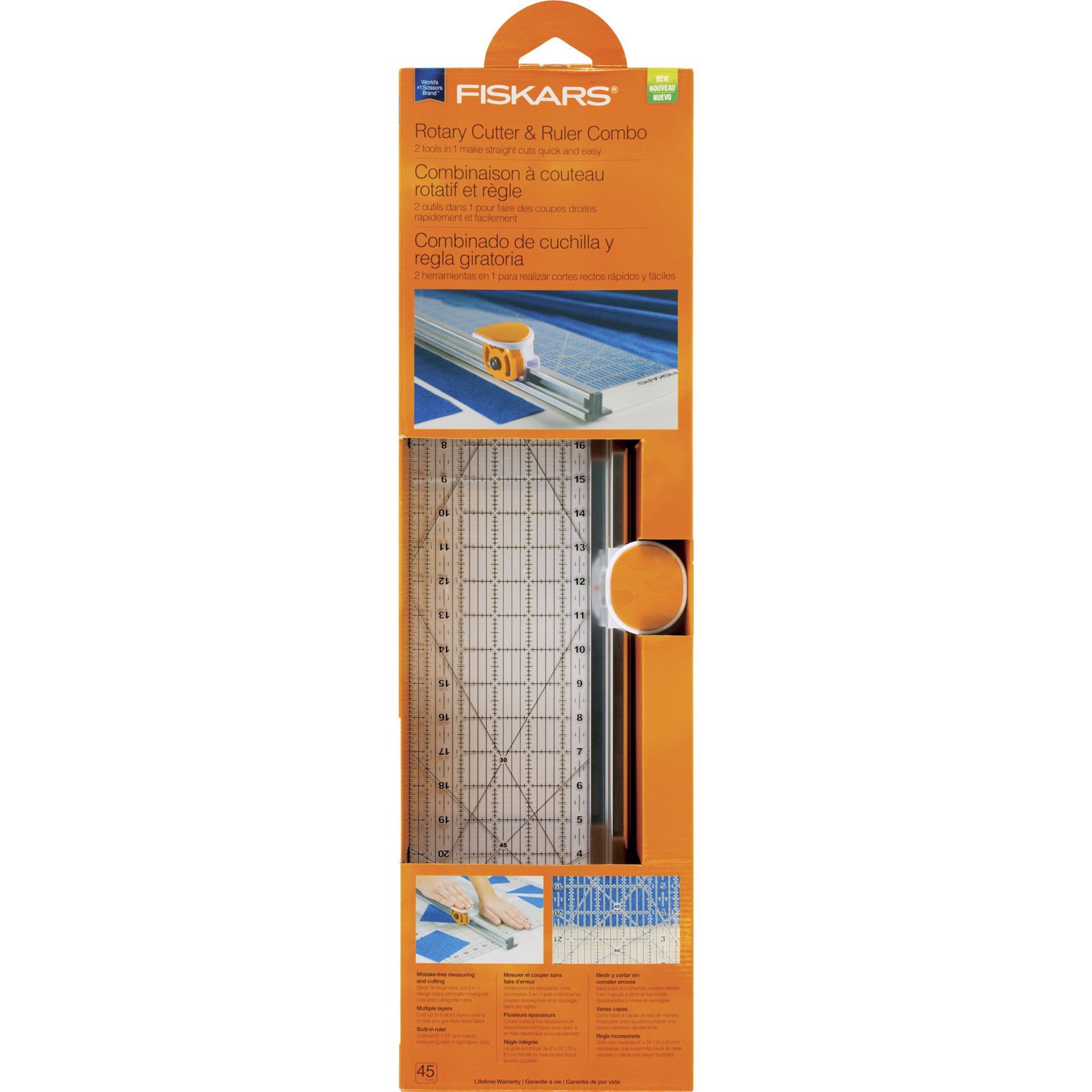 slide 7 of 13, Fiskars Rotary Cutter & Ruler Combo Tool, 15.24cm x 60.96cm