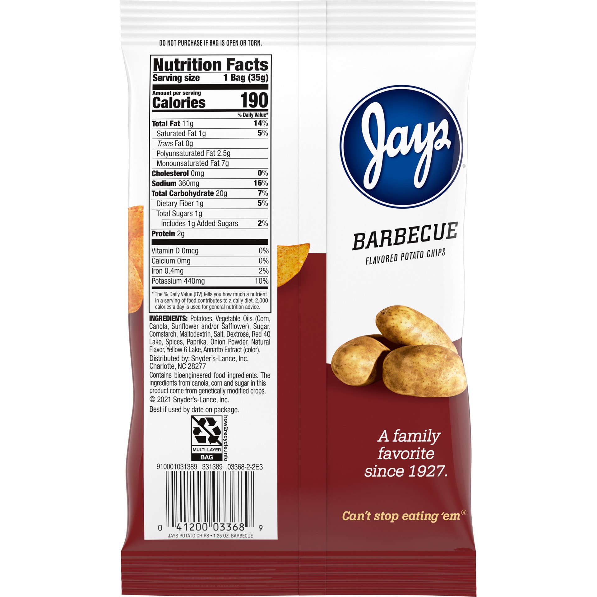 slide 2 of 6, Jays Potato Chips, BBQ, Snack Bag - 1.25 oz, 1.25 oz