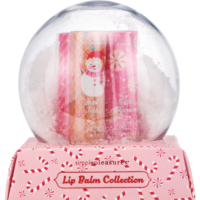 slide 1 of 1, SIMPLE PLEASURES Snow Globe Set Of Four Chunky Lip Balms - Stocking Stuffer, 4 gram