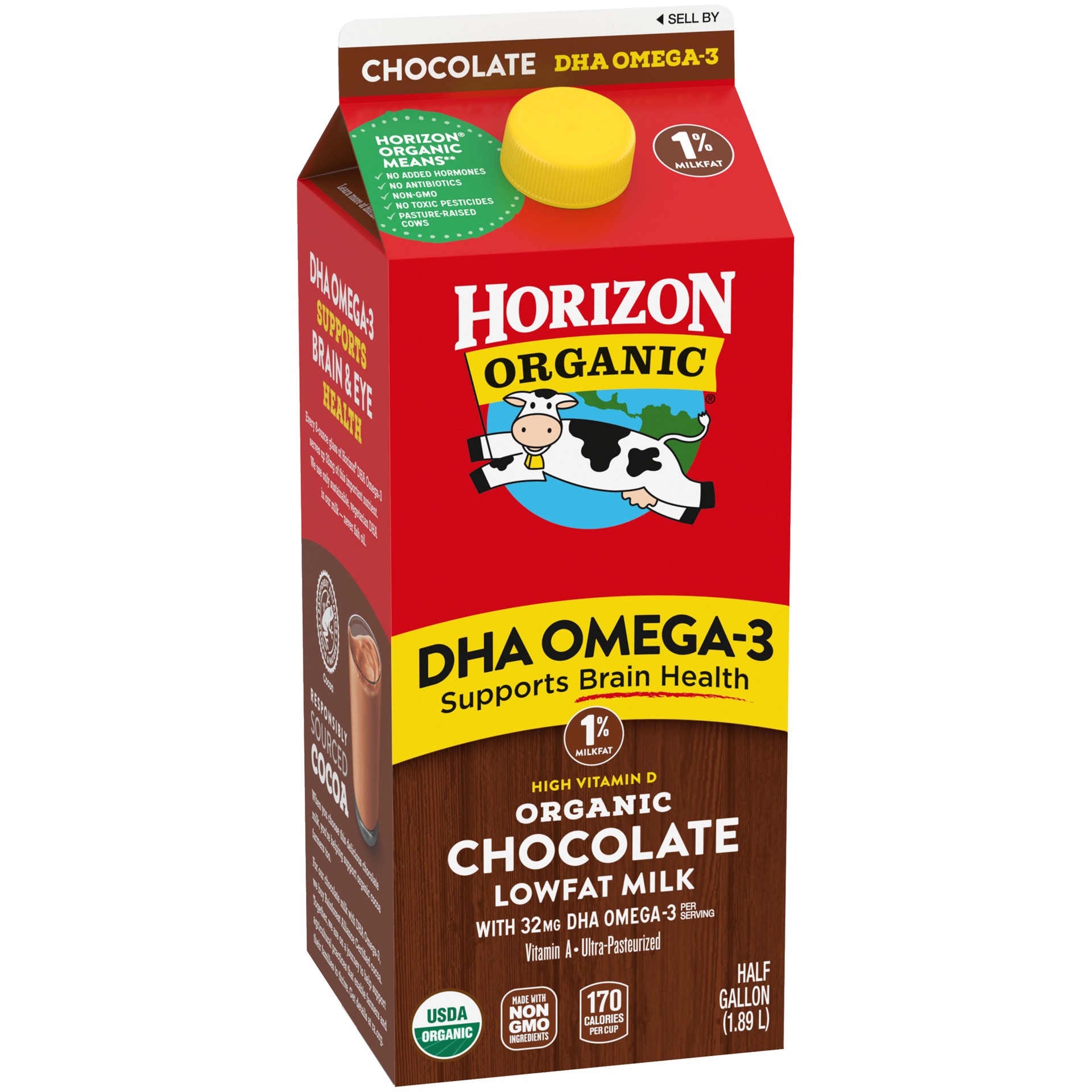 slide 3 of 5, Horizon Organic Milk Chocolate Milk Lowfat 1% DHA Omega-3, 1/2 gal