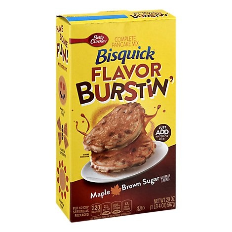 slide 1 of 1, Bisquick Betty Crocker Bisquick Flavor Burstin' Maple Brown Sugar Complete Pancake, 20 oz