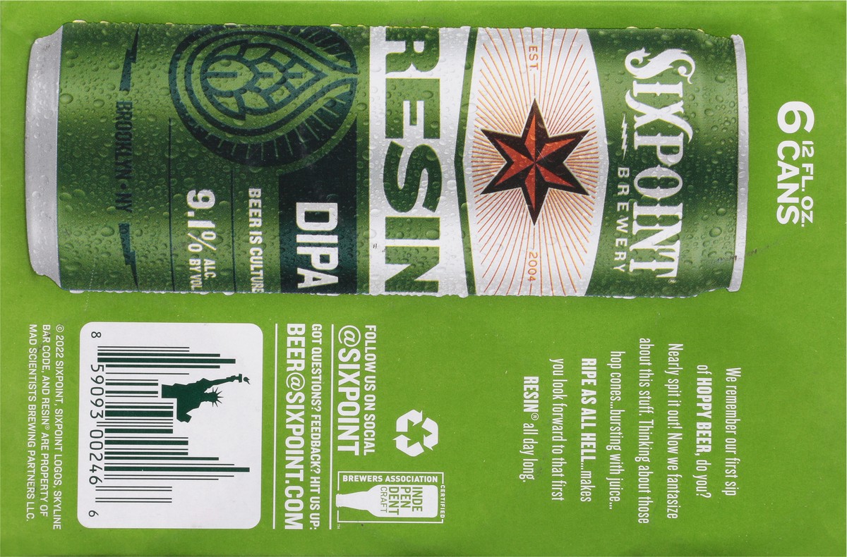 slide 2 of 11, Sixpoint Brewery Resin DIPA Beer 6 - 12 fl oz Cans, 6 ct; 12 oz