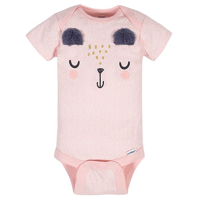 slide 2 of 6, Gerber Onesies Newborn Girl Bear Short Sleeve Bodysuits - Pink/White, 5 ct