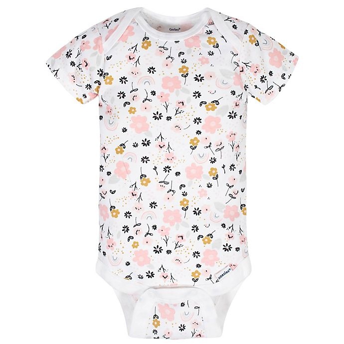 slide 3 of 6, Gerber Onesies Newborn Girl Bear Short Sleeve Bodysuits - Pink/White, 5 ct