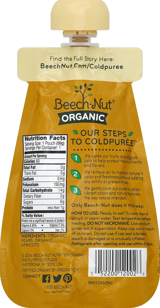 slide 6 of 6, Beech-Nut Organic Cold Puree Pouch Pear & Apricot, 3.5 oz