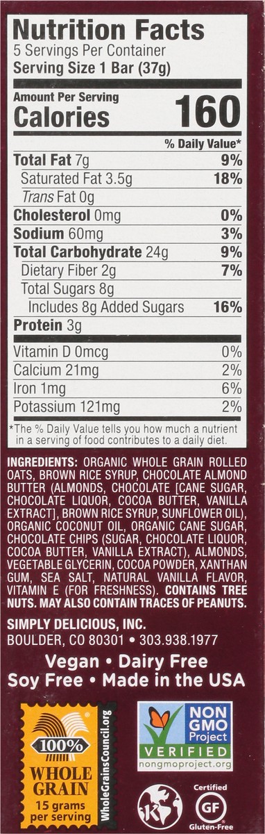 slide 7 of 9, Bobo's Chocolate Almond Brownie Oat Bites 5 - 1.3 oz Each, 6.5 oz