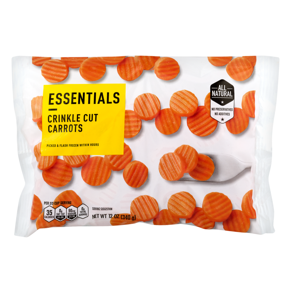 slide 1 of 1, Essentials Crinkle Cut Carrots, 12 oz
