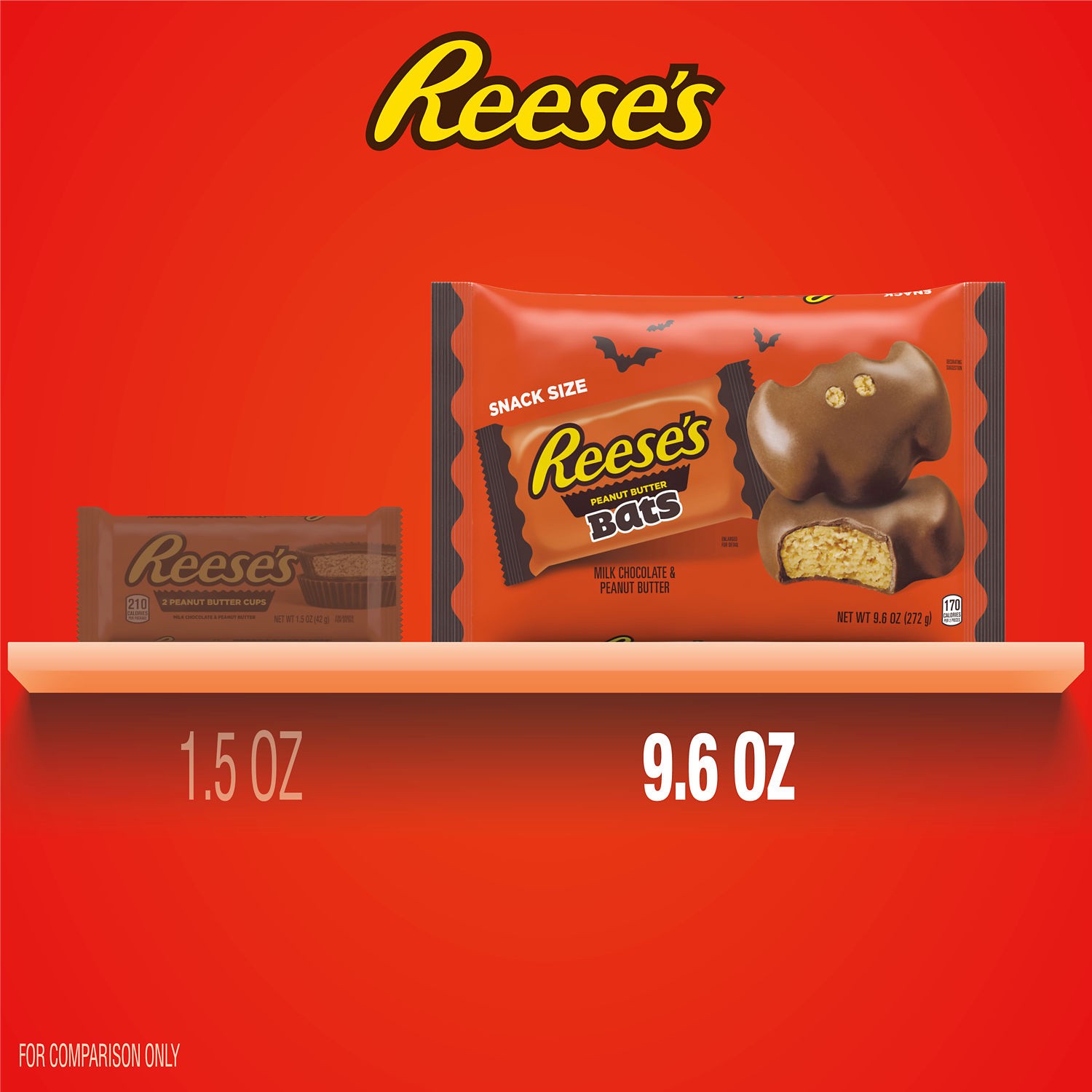 slide 6 of 8, Reese's Milk Chocolate Snack Size Peanut Butter Bats, Halloween Candy Bag, 9.6 oz, 9.6 oz