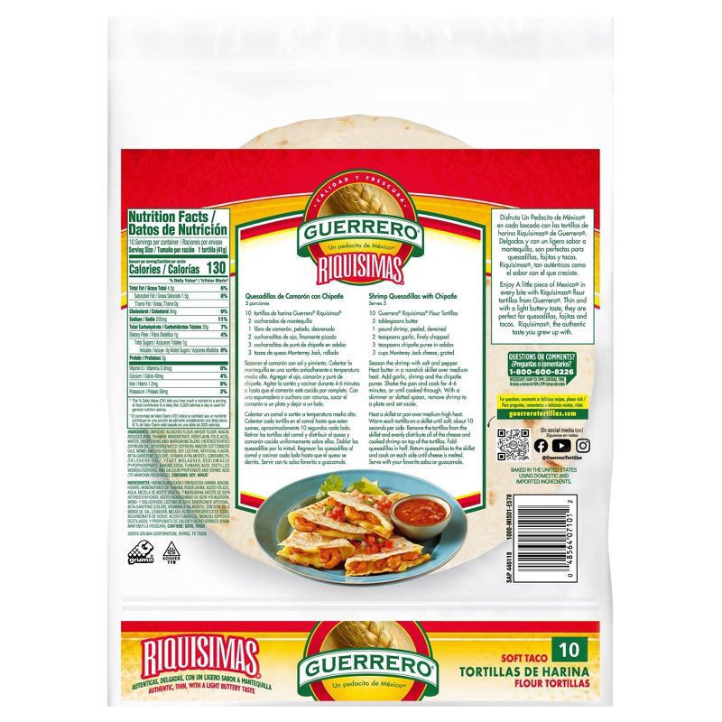 slide 3 of 3, Guerrero Riquisimas Soft Taco Flour Tortillas 10 ea, 10 ct
