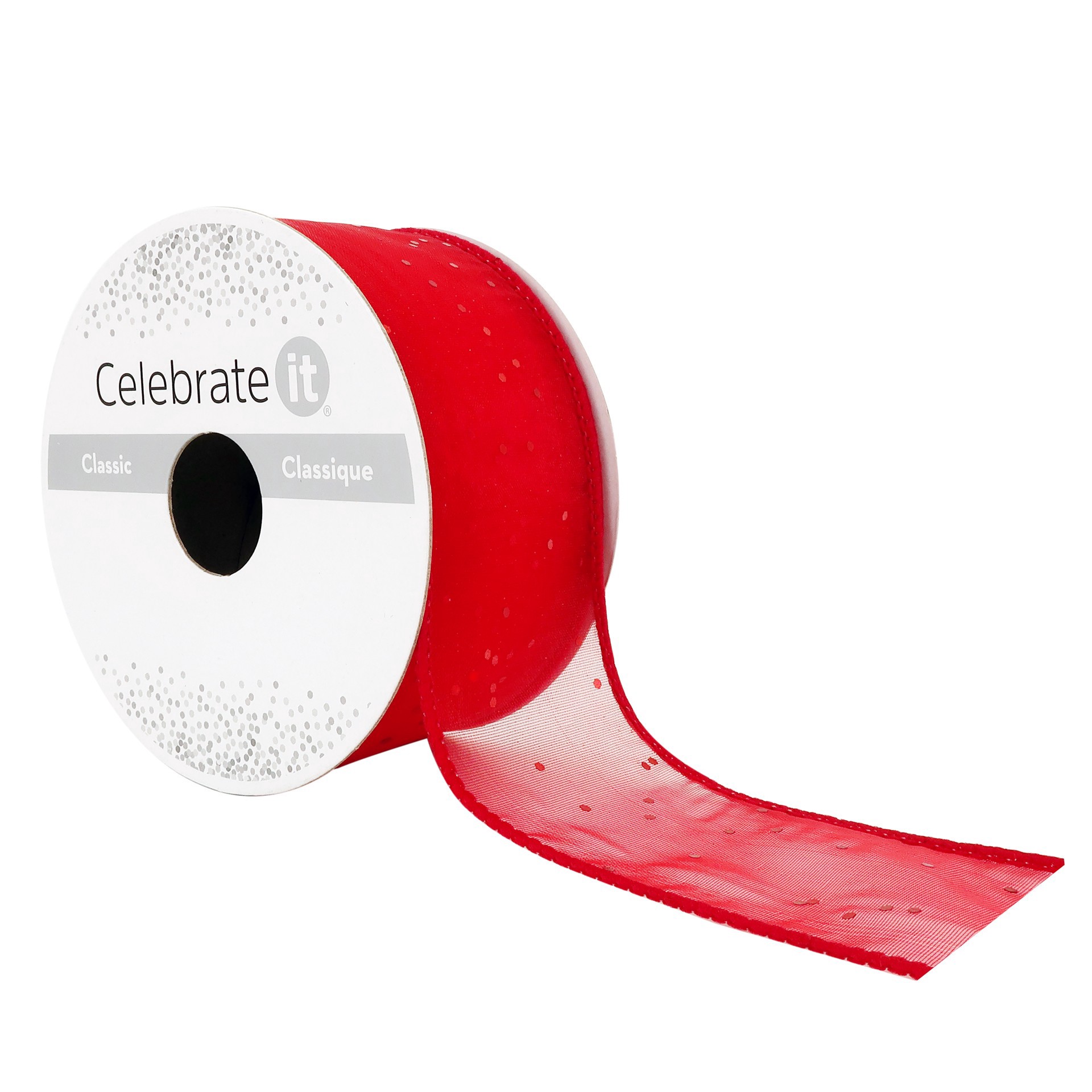 slide 2 of 4, 1.5" X 3yd. Sheer Wired Glitter Ribbon By Celebrate It, 1.5 in x 3 yd
