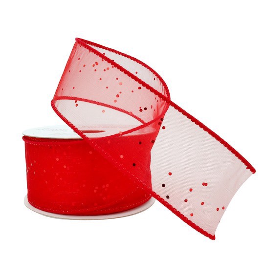 slide 1 of 4, 1.5" X 3yd. Sheer Wired Glitter Ribbon By Celebrate It, 1.5 in x 3 yd