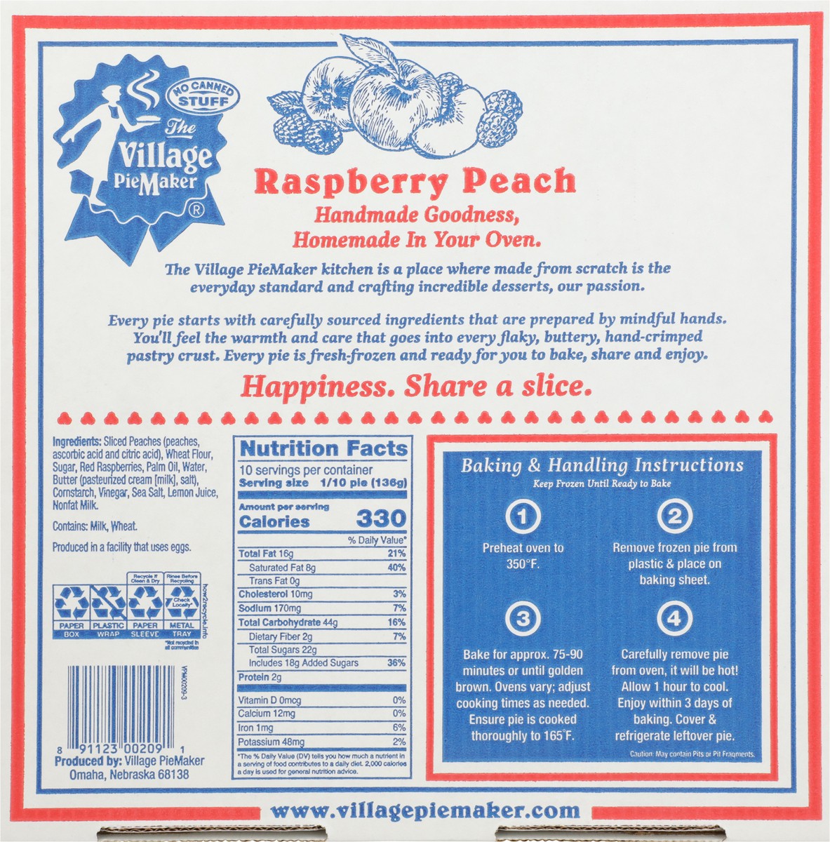 slide 9 of 9, The Village PieMaker Village PieMaker Raspberry-Peach Pie, 3 lb