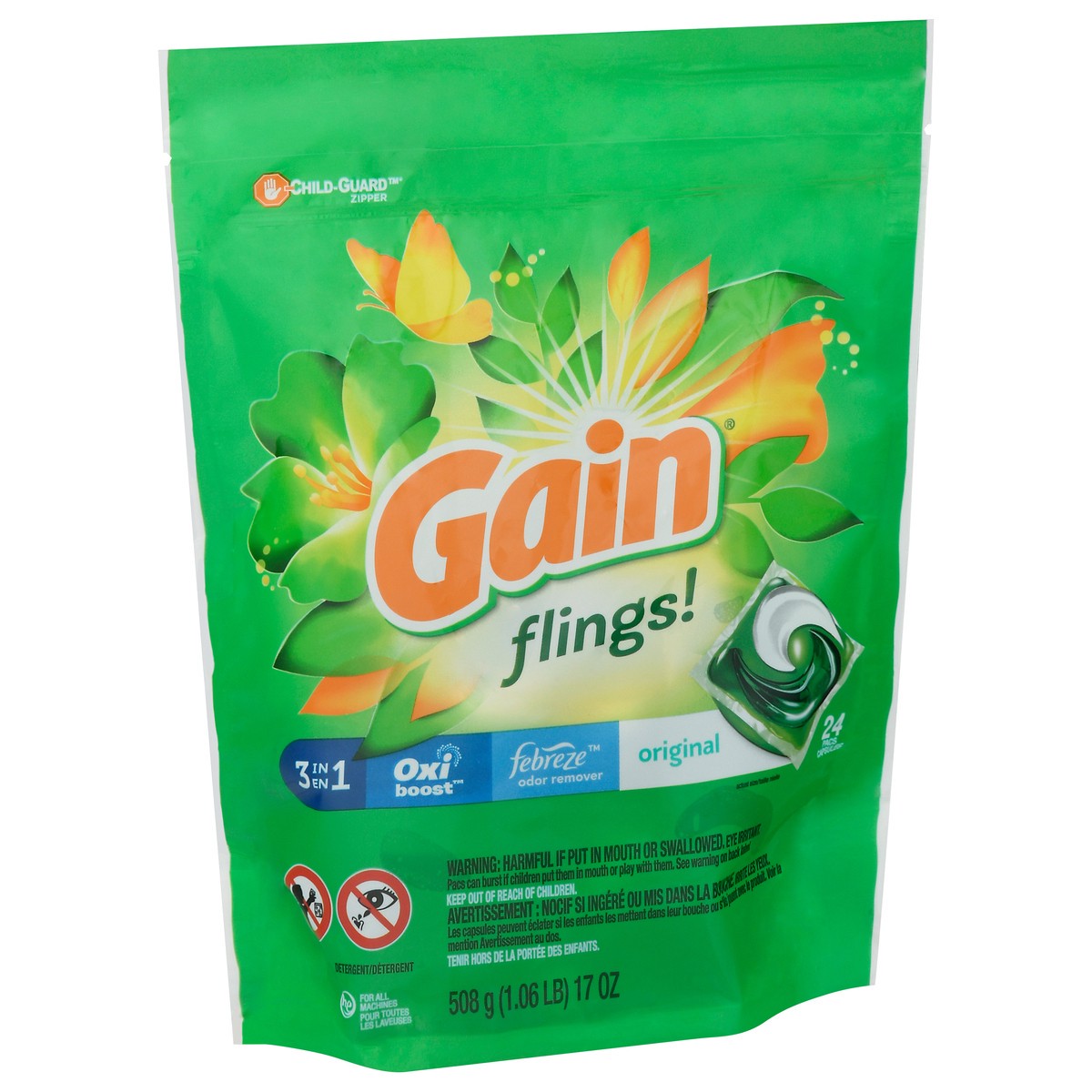 slide 9 of 9, Gain Flings! 3-in-1 Original Detergent 24 ea, 24 ct