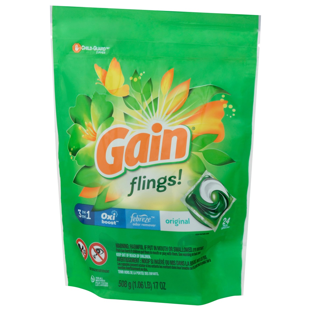 slide 6 of 9, Gain Flings! 3-in-1 Original Detergent 24 ea, 24 ct