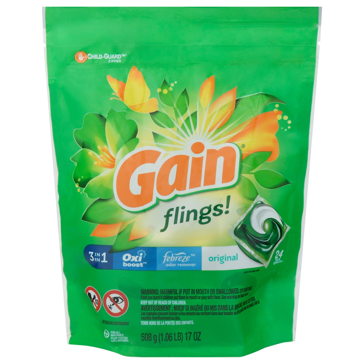 slide 1 of 9, Gain Flings! 3-in-1 Original Detergent 24 ea, 24 ct