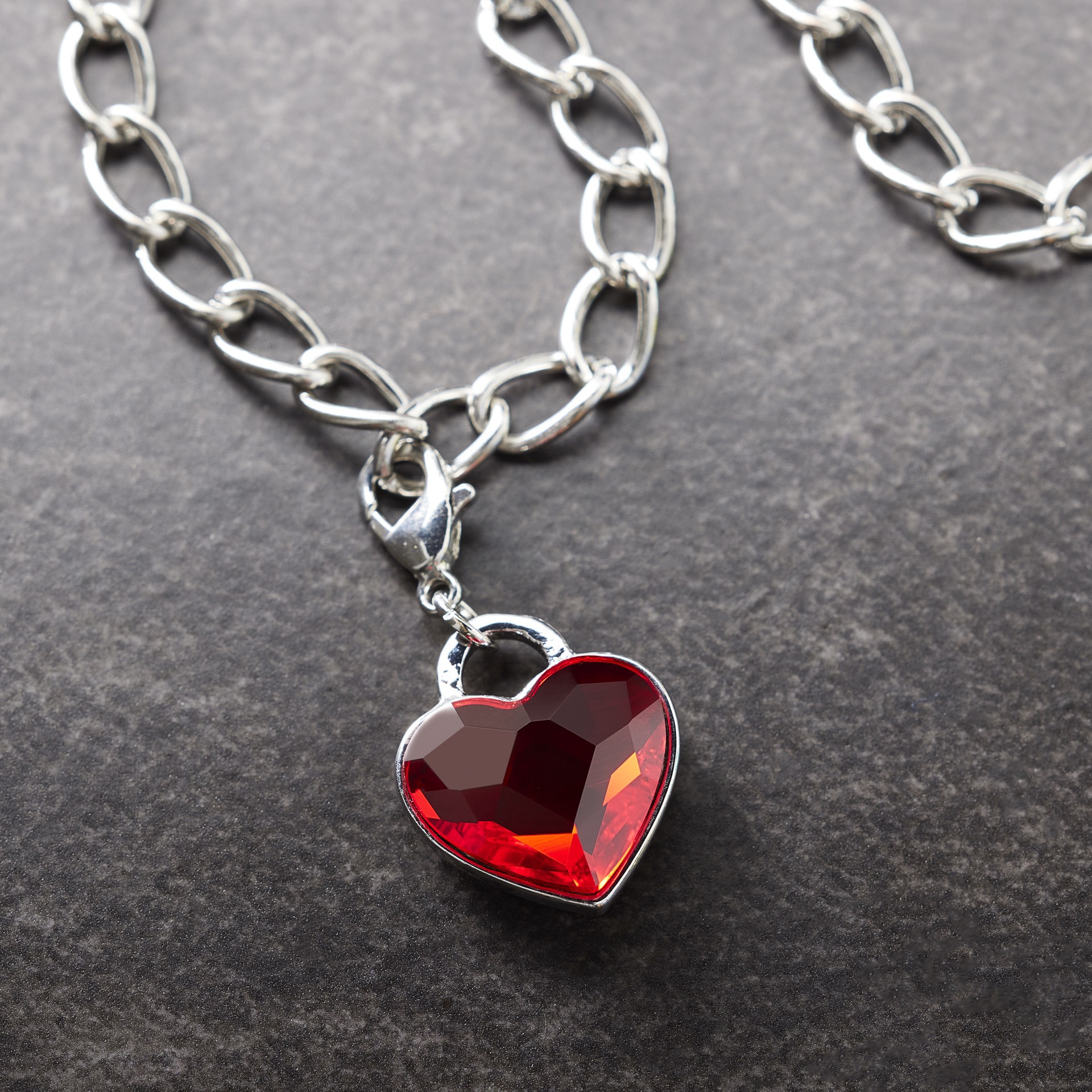 slide 3 of 6, Double-Sided Red Austrian Crystal & Silver Filigree Heart Lock Charm By Bead Landing, 7mm x 5mm