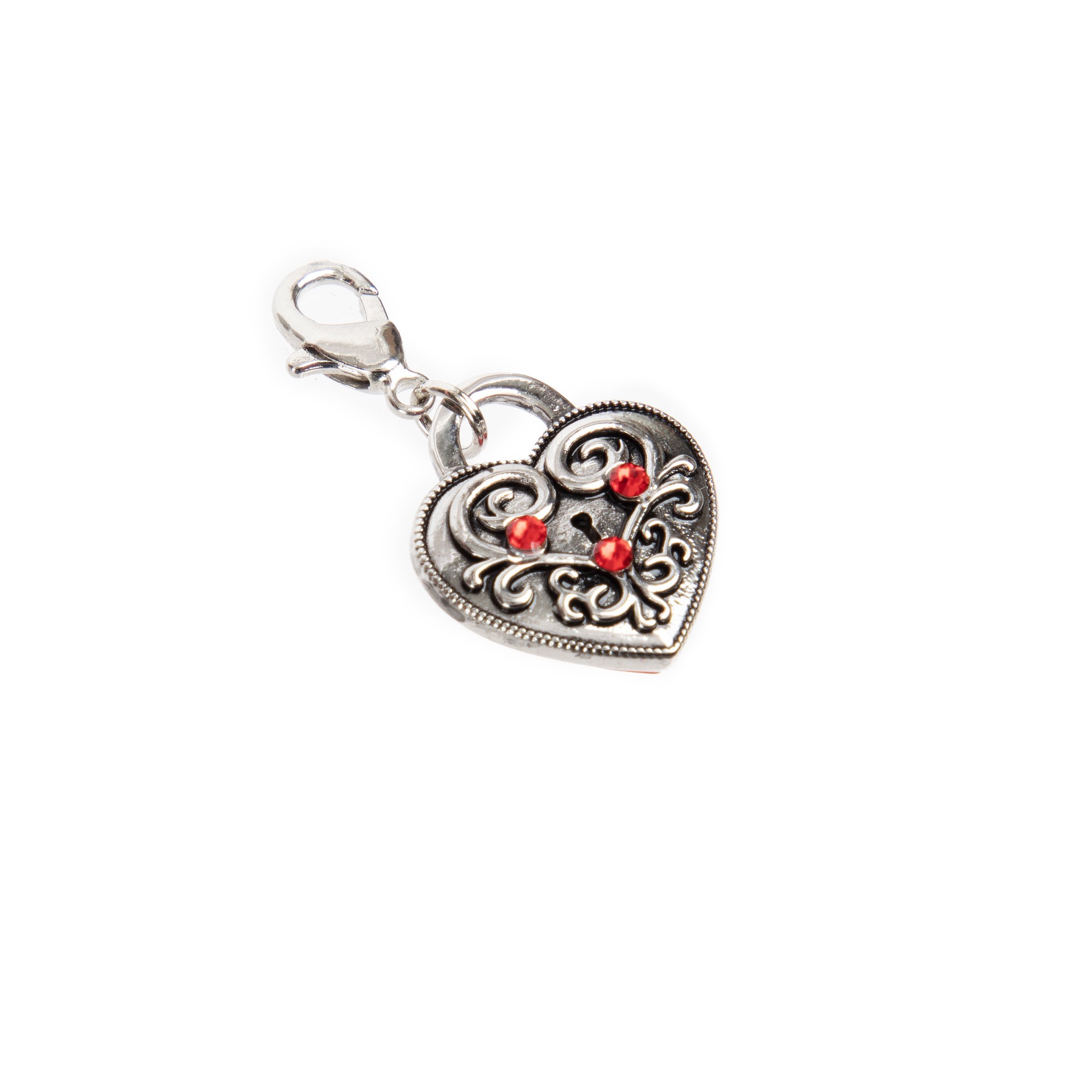 slide 2 of 6, Double-Sided Red Austrian Crystal & Silver Filigree Heart Lock Charm By Bead Landing, 7mm x 5mm