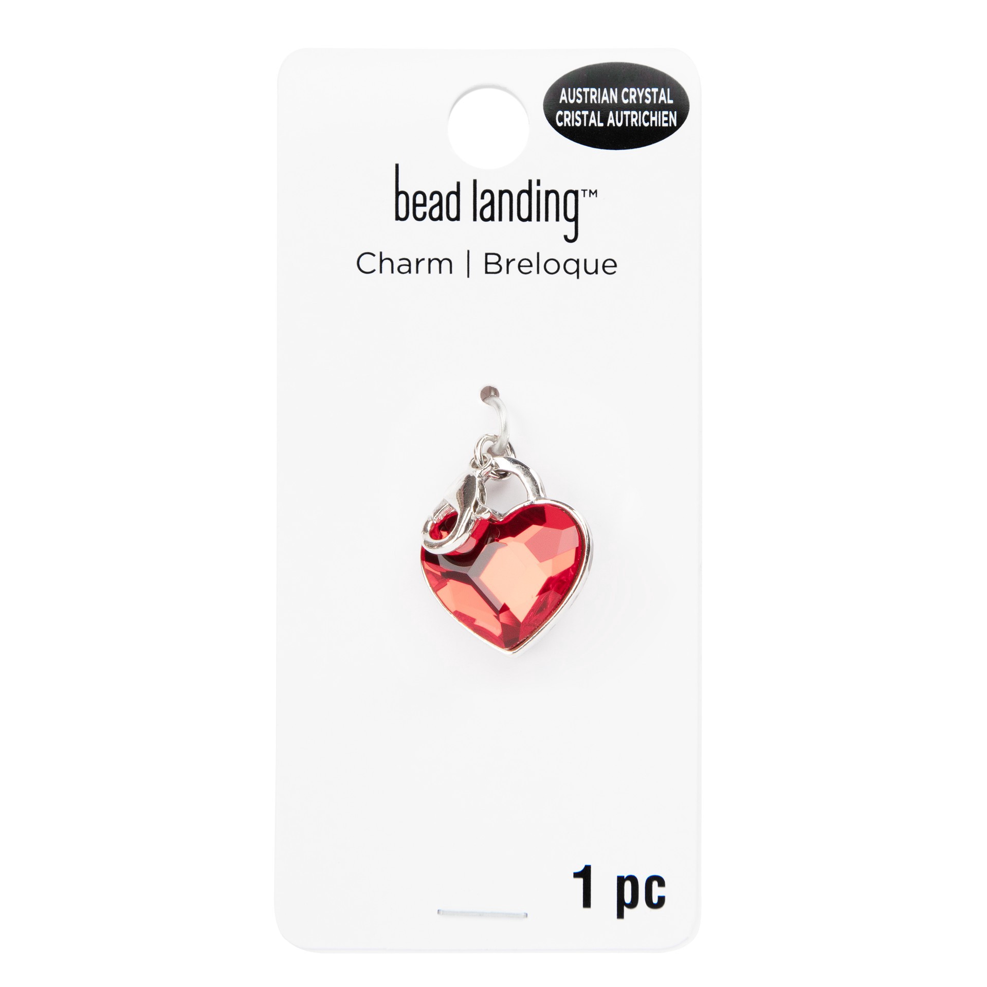 slide 6 of 6, Double-Sided Red Austrian Crystal & Silver Filigree Heart Lock Charm By Bead Landing, 7mm x 5mm