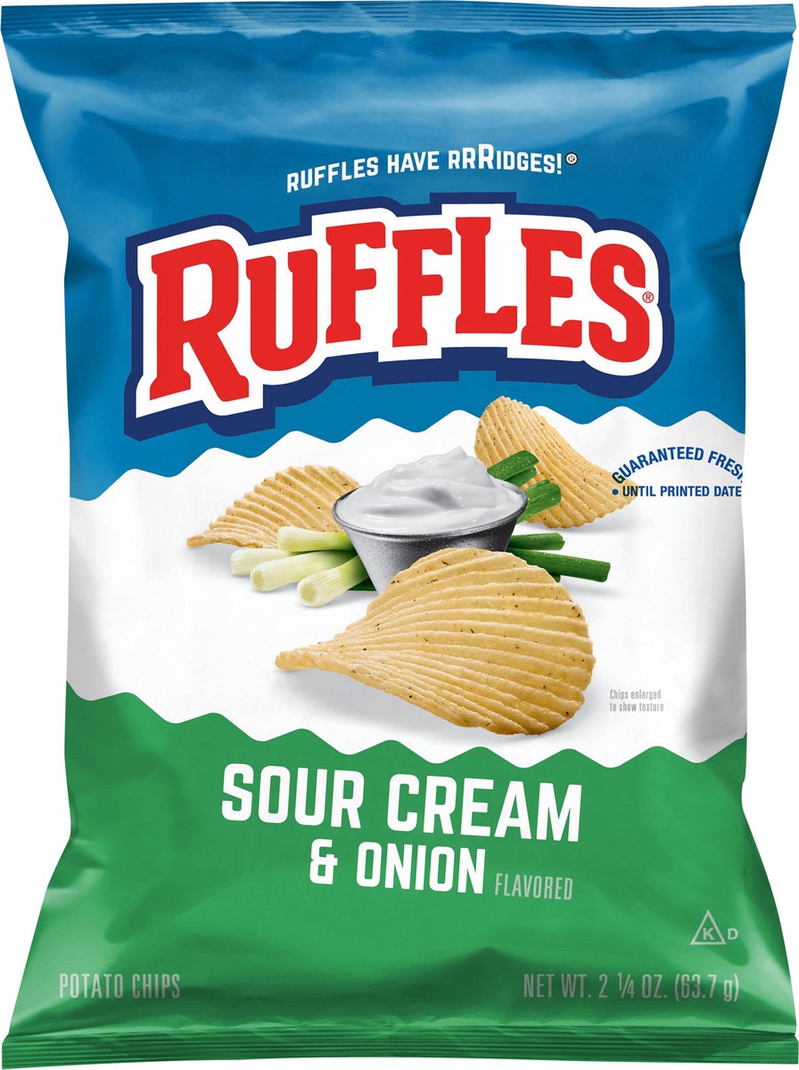 slide 6 of 9, Ruffles Potato Chips Sour Cream & Onion 2 1/4 Oz, 2.25 oz