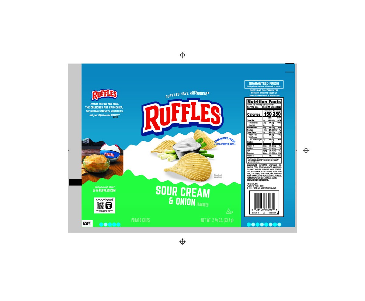 slide 5 of 9, Ruffles Potato Chips Sour Cream & Onion 2 1/4 Oz, 2.25 oz